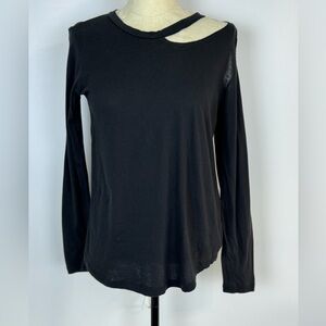 Distressed Black Crew Neck Long Sleeve T-Shirt